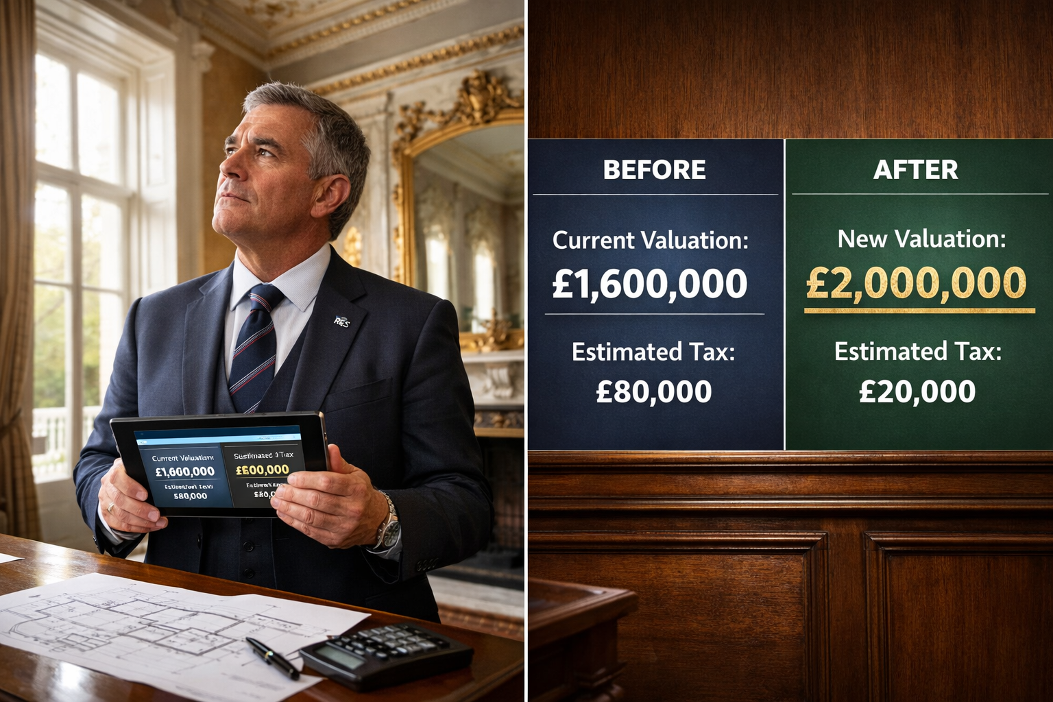 Detailed () image showing professional RICS chartered surveyor in formal business attire conducting interior inspection of