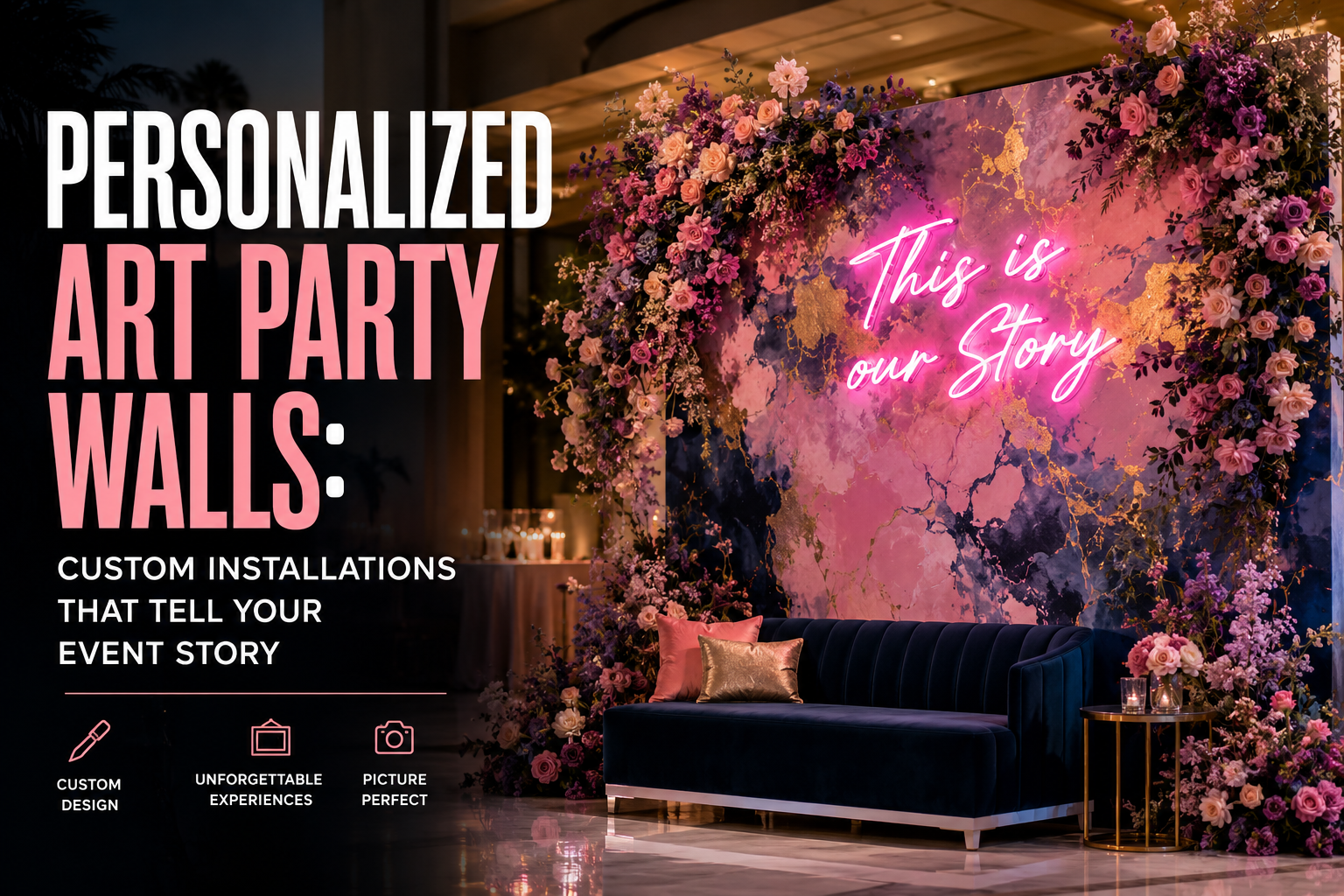 Professional landscape hero image () with : "Personalized Art Party Walls: Custom Installations That Tell Your Event Story".