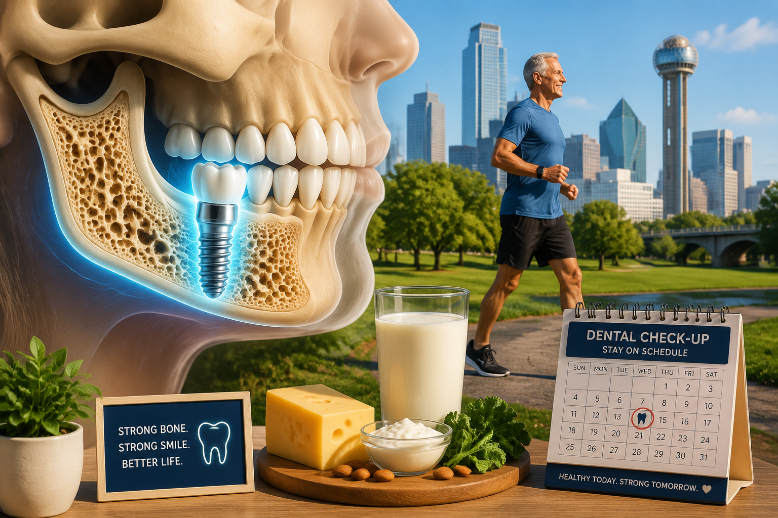 Detailed () image focusing on senior oral health and wellness, specifically emphasizing bone health for successful dental