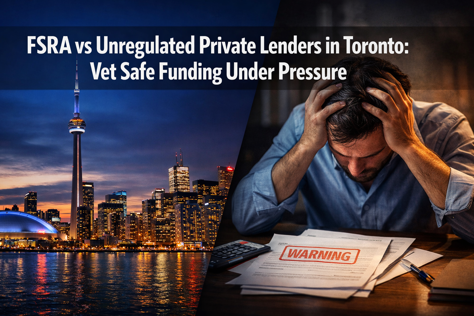 Professional () hero image with : 'FSRA vs Unregulated Private Lenders in Toronto: Vet Safe Funding Under Pressure' in extra