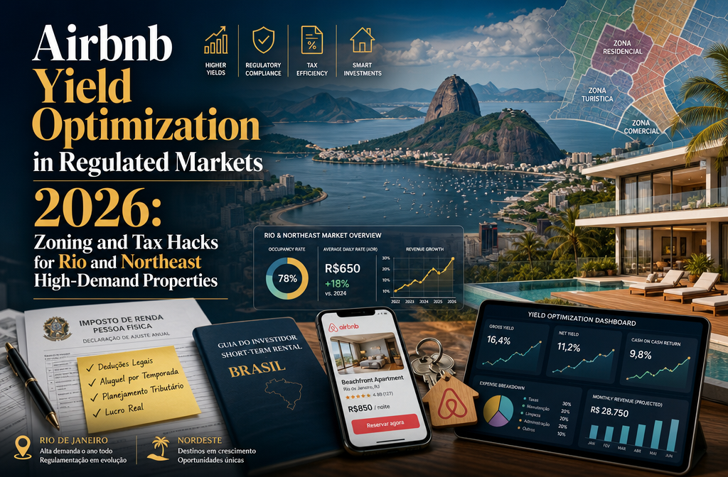 Professional landscape hero image () with : "Airbnb Yield Optimization in Regulated Markets 2026: Zoning and Tax Hacks for