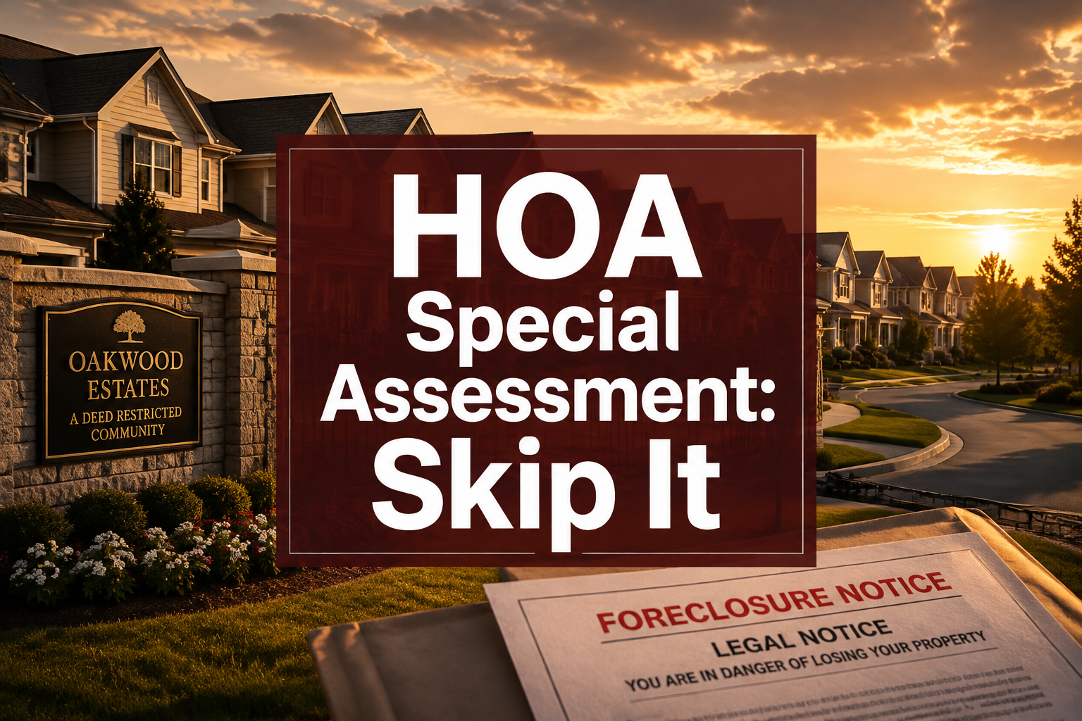HOA special assessment notice delivered to a condominium owner