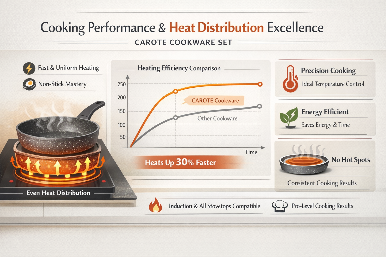 Professional landscape infographic (1536x1024) for article "Carote Cookware Set: Your Complete Guide to Space-Saving, Non-Toxic Kitchen Exce