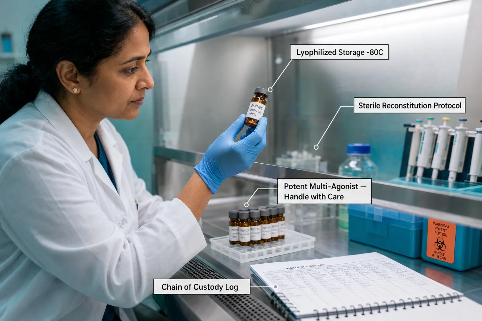 Lab Considerations for Handling a Potent Multi-Agonist Peptide