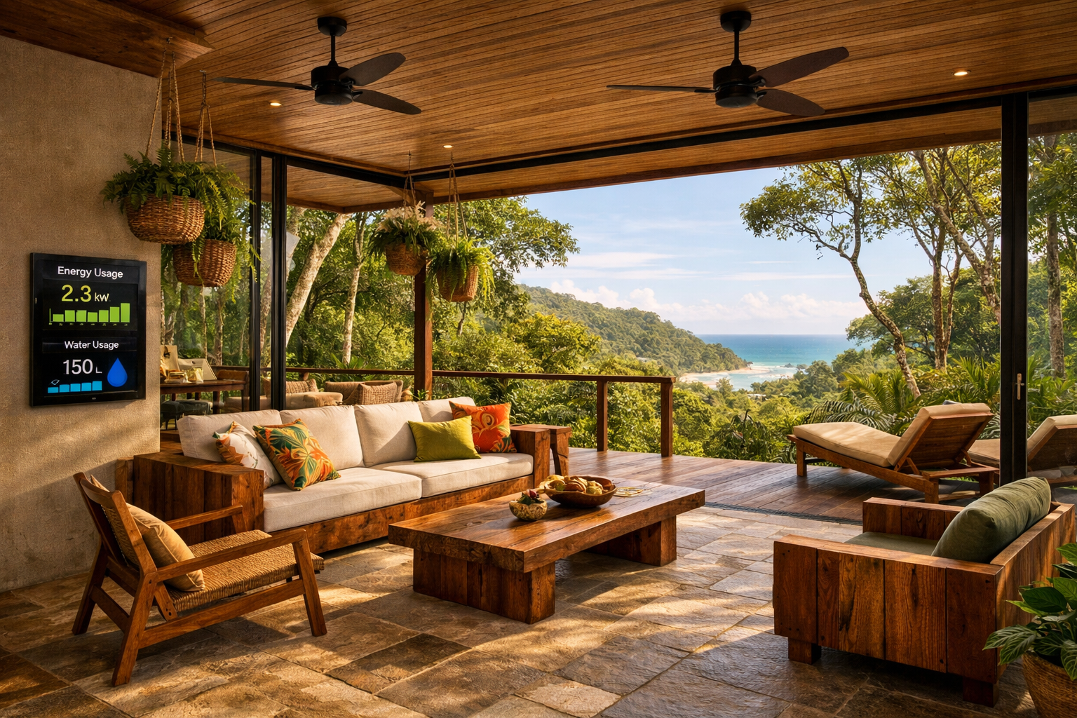 Detailed () image depicting luxury eco-residence interior-exterior connection in Bahia: expansive floor-to-ceiling glass