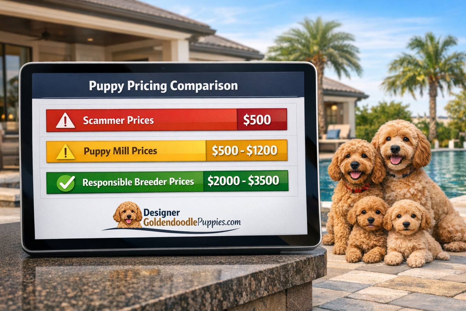 use keyphrases / topics as alt text do not use big paragraphs. Put logo of designergoldendoodlepuppies.com in images as possible where possi