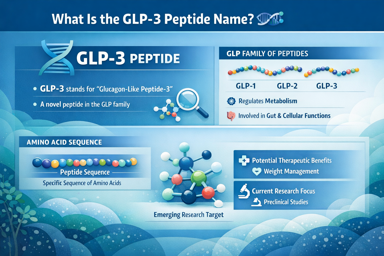 Professional landscape infographic (1536x1024) for article "Understanding the GLP-3 Peptide Name: A Complete Research Guide for 2026", secti