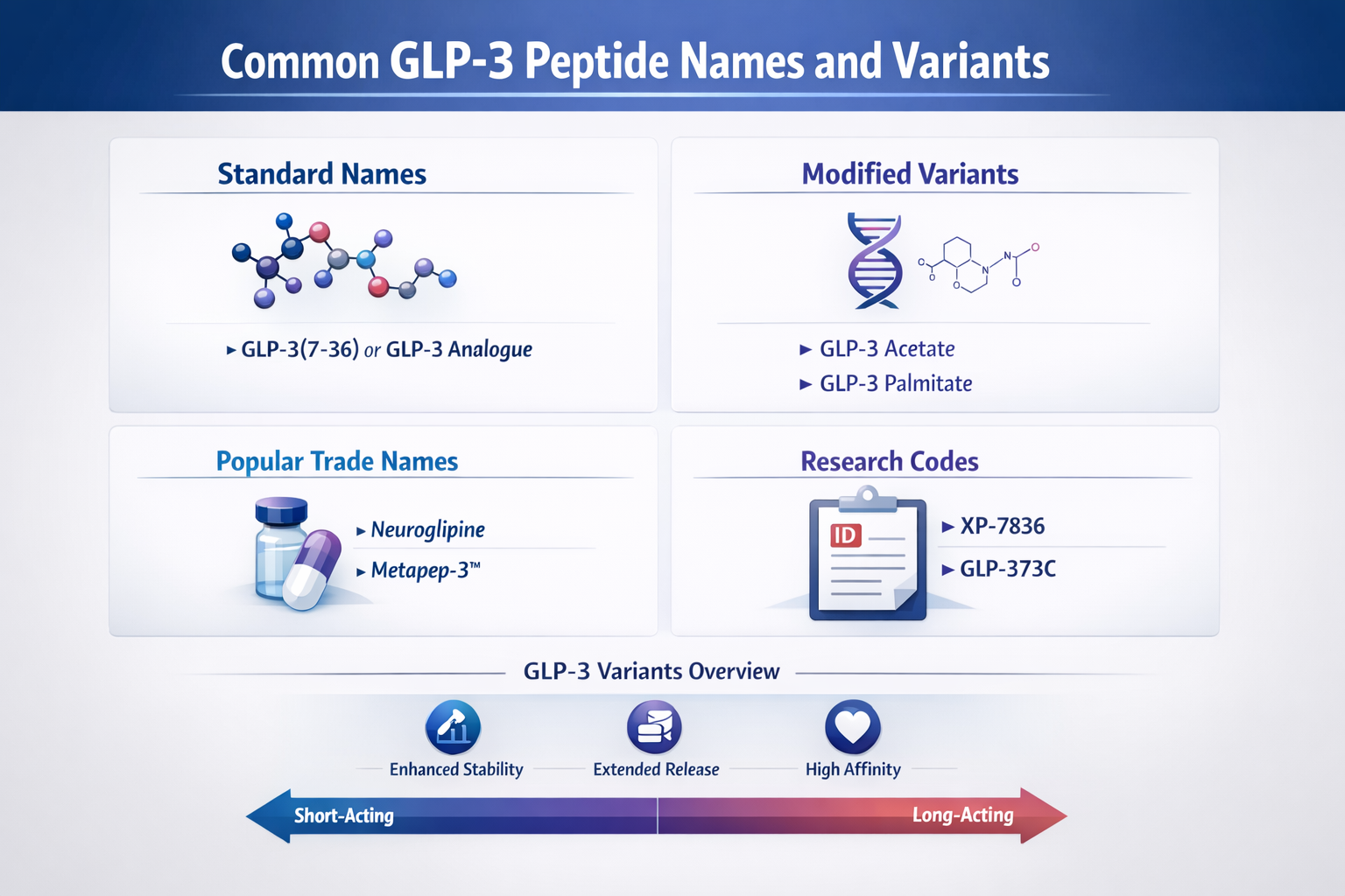 Professional landscape infographic (1536x1024) for article "Understanding the GLP-3 Peptide Name: A Complete Research Guide for 2026", secti