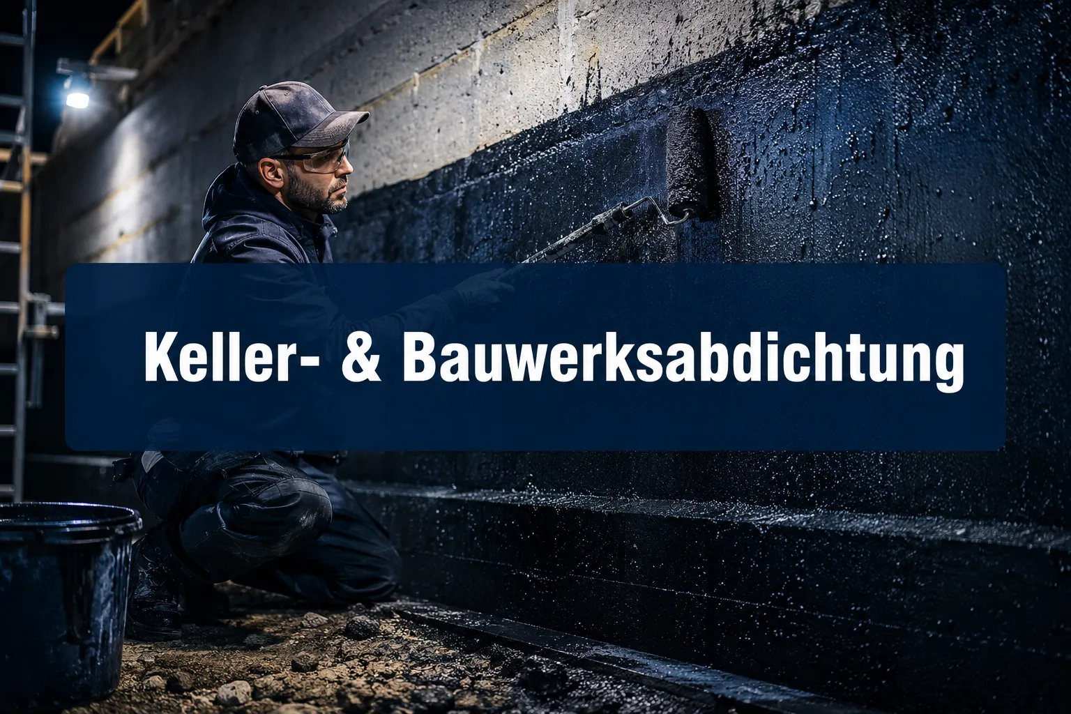 Professional () hero image with (≤42 chars): 'Keller- & Bauwerksabdichtung' in crisp white centered on a deep navy