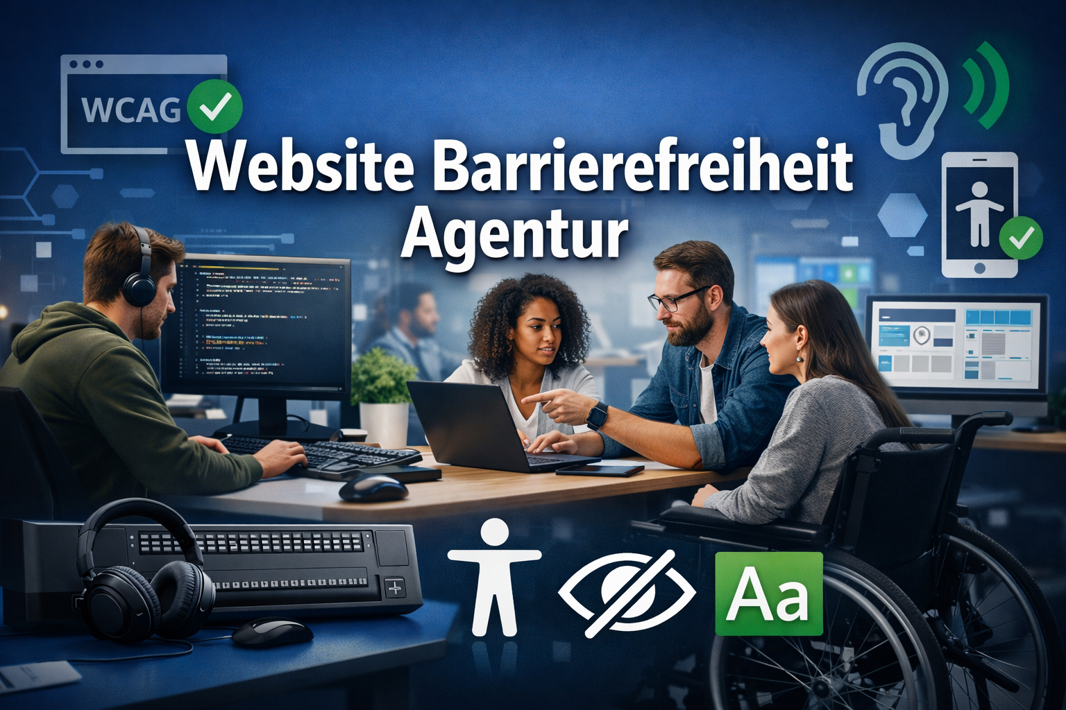Professional landscape format (1536x1024) hero image featuring bold text overlay 'Website Barrierefreiheit Agentur' in extra large 72pt whit - Website Barrierefreiheit Agentur 1 Professional landscape format (1536x1024) hero image featuring bold text overlay 'Website Barrierefreiheit Agentur' in extra large 72pt whit