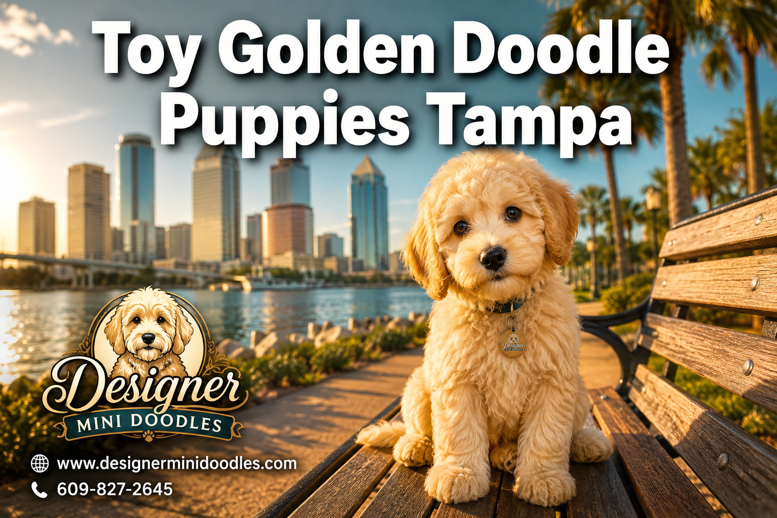 Professional () hero image featuring 'Toy Golden Doodle Puppies Tampa' in extra large white with dark effect, centered in