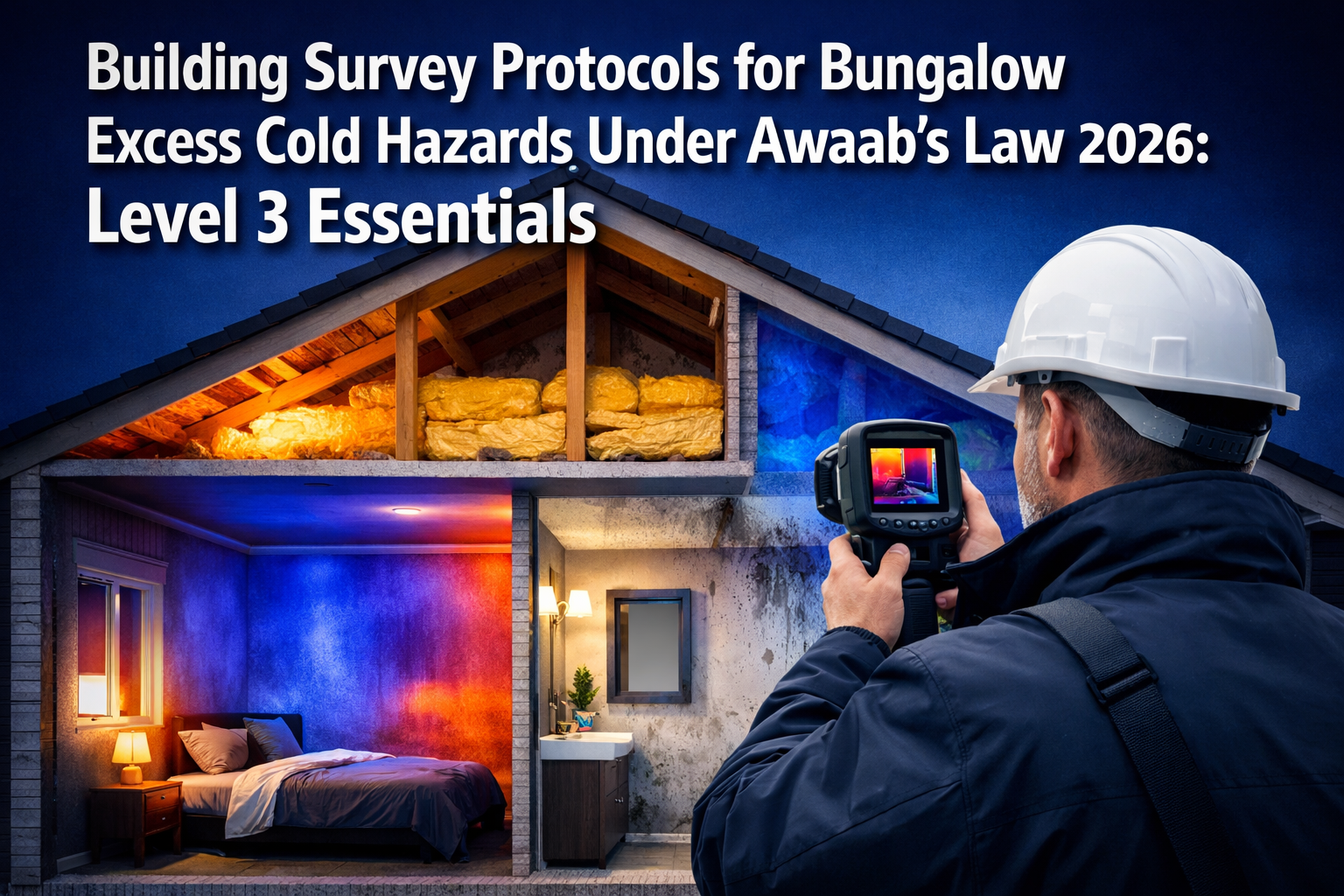 Professional () hero image featuring 'Building Survey Protocols for Bungalow Excess Cold Hazards Under Awaab's Law 2026: