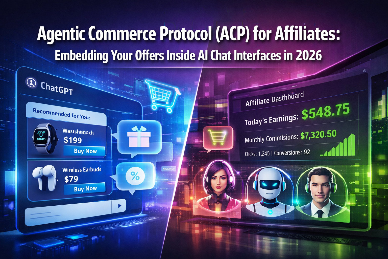 Professional () hero image featuring 'Agentic Commerce Protocol (ACP) for Affiliates: Embedding Your Offers Inside AI Chat