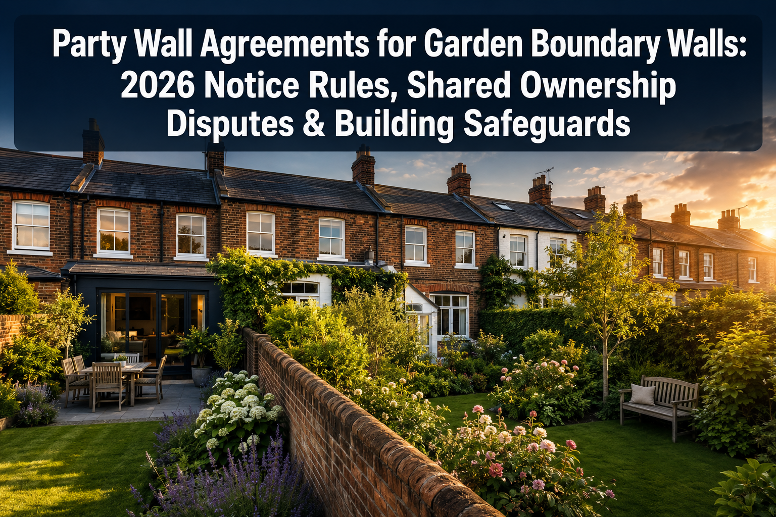Professional () hero image with : 'Party Wall Agreements for Garden Boundary Walls: 2026 Notice Rules, Shared Ownership