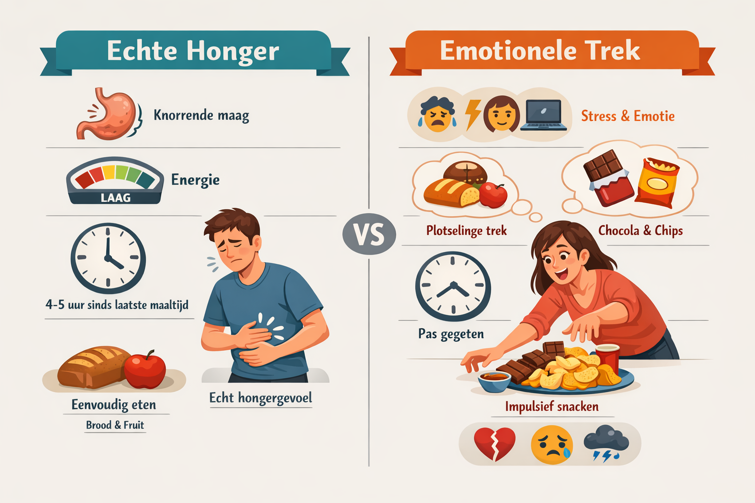 Landscape format (1536x1024) detailed comparison infographic showing two contrasting scenarios side-by-side. Left panel labeled 'Echte Honge
