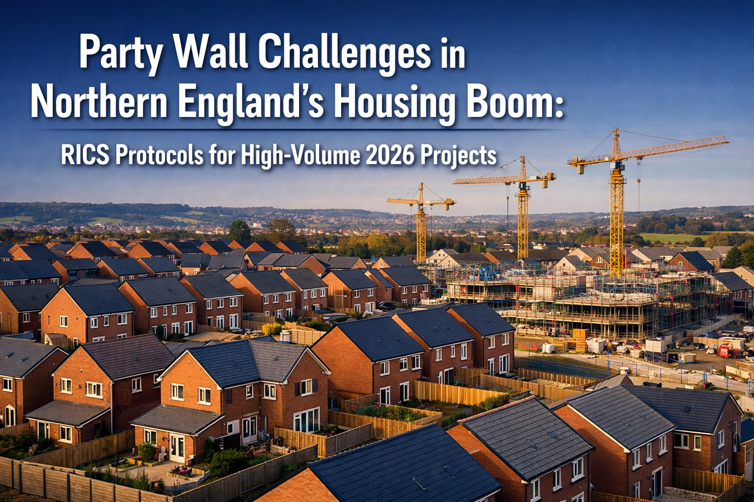 Professional () hero image featuring 'Party Wall Challenges in Northern England's Housing Boom: RICS Protocols for