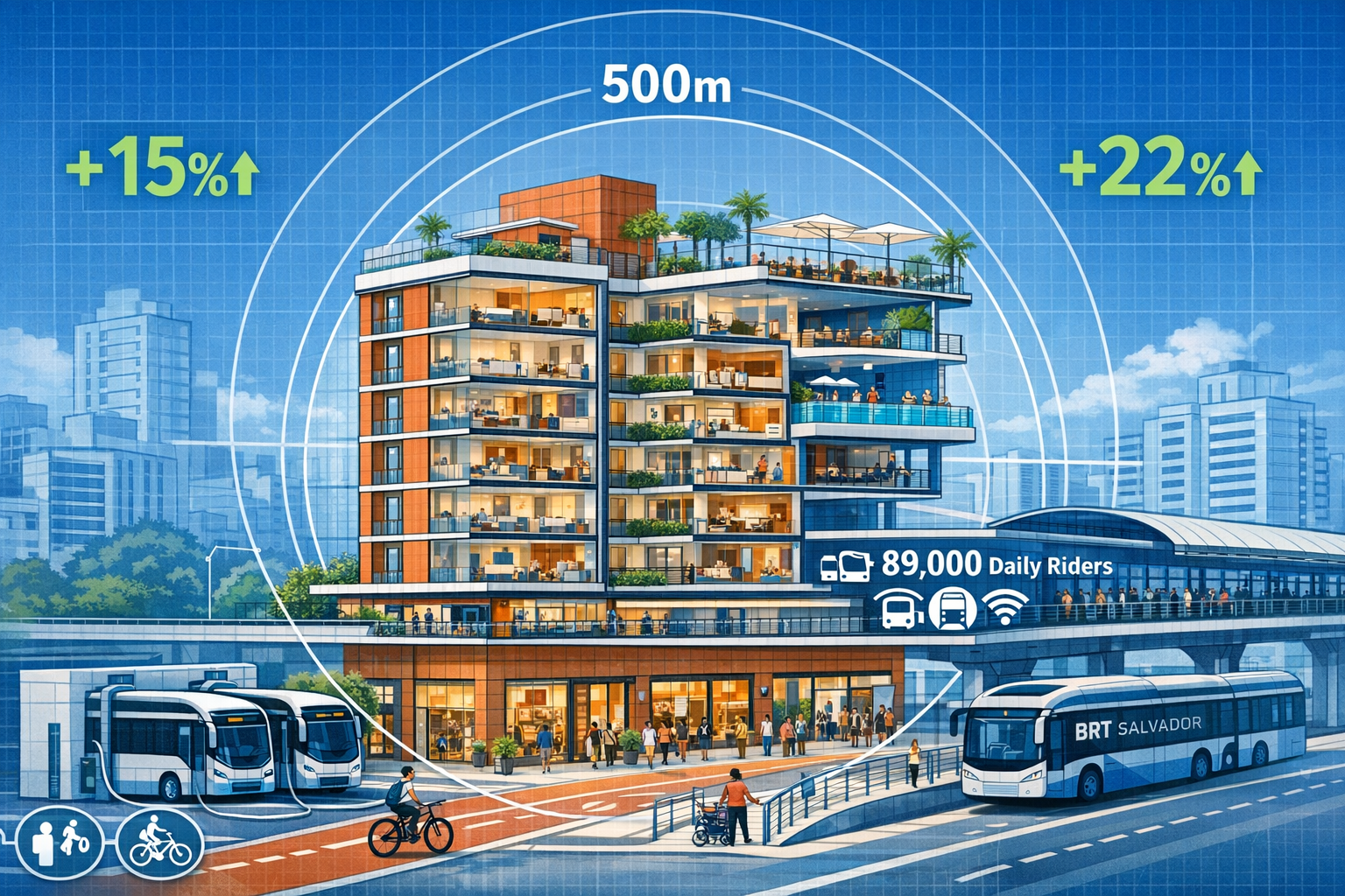 Detailed () image showing cutaway architectural rendering of modern mid-rise residential building (8-12 stories) positioned