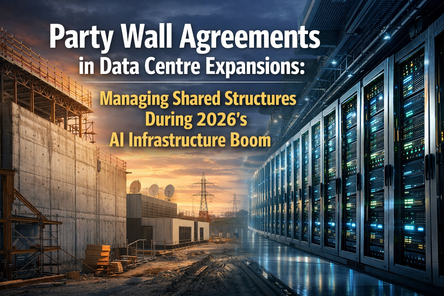 Professional landscape hero image () with : "Party Wall Agreements in Data Centre Expansions: Managing Shared Structures
