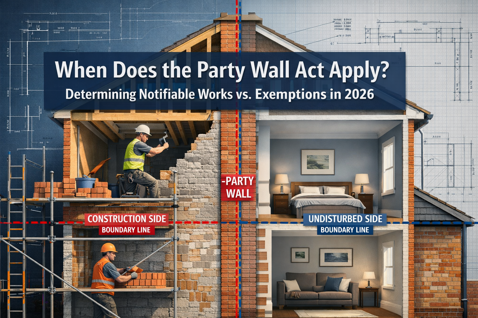 Professional () hero image featuring 'When Does the Party Wall Act Apply? Determining Notifiable Works vs. Exemptions in