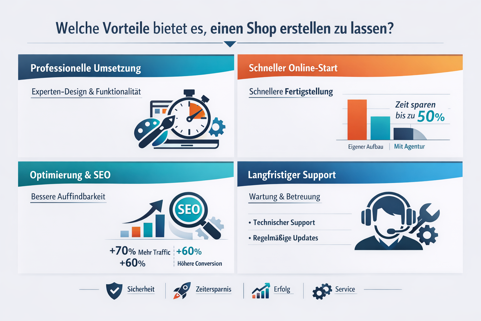 - Shop erstellen lassen 4 Professional infographic for article "Shop erstellen lassen: Der komplette Guide für 2026", section: "Welche Vorteile bietet es, einen Shop
