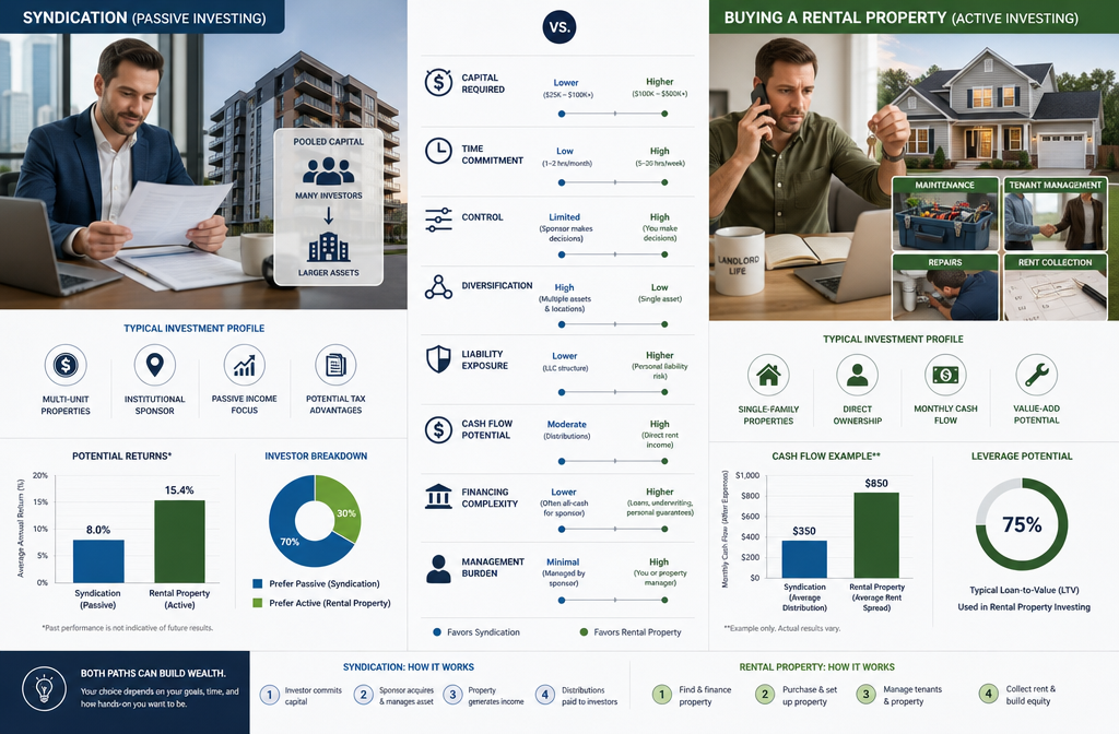 Professional infographic for article "Real Estate Syndication for Beginners: Get In Without Being a Landlord", section:
