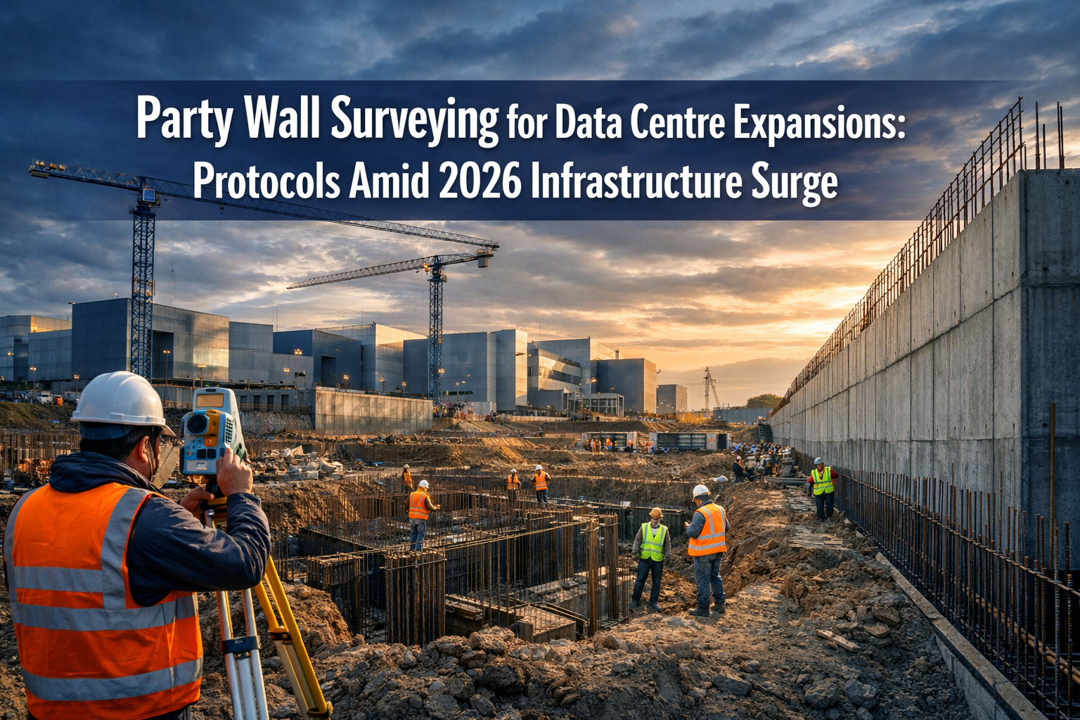 Professional () hero image featuring 'Party Wall Surveying for Data Centre Expansions: Protocols Amid 2026 Infrastructure
