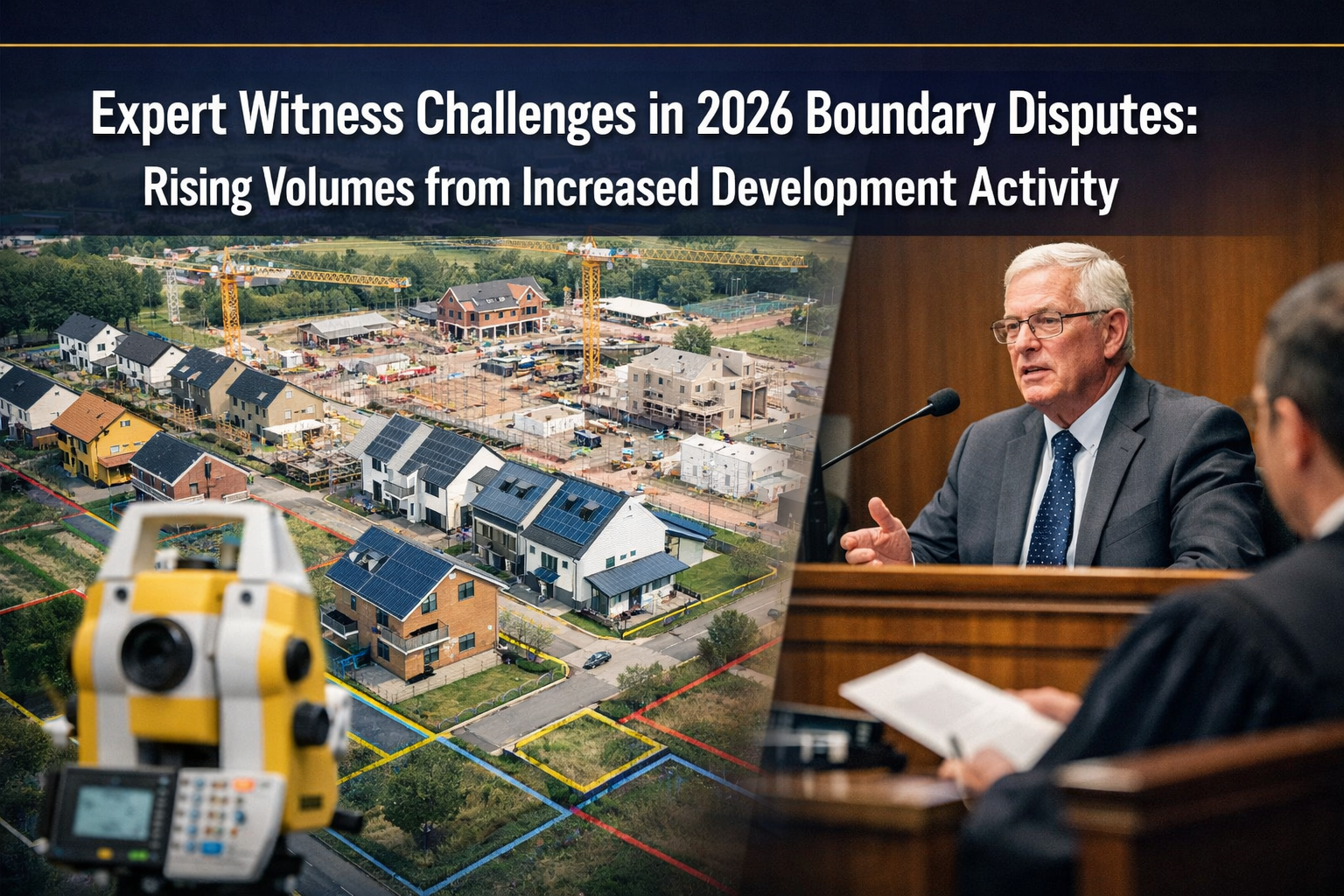 Professional () hero image featuring 'Expert Witness Challenges in 2026 Boundary Disputes: Rising Volumes from Increased