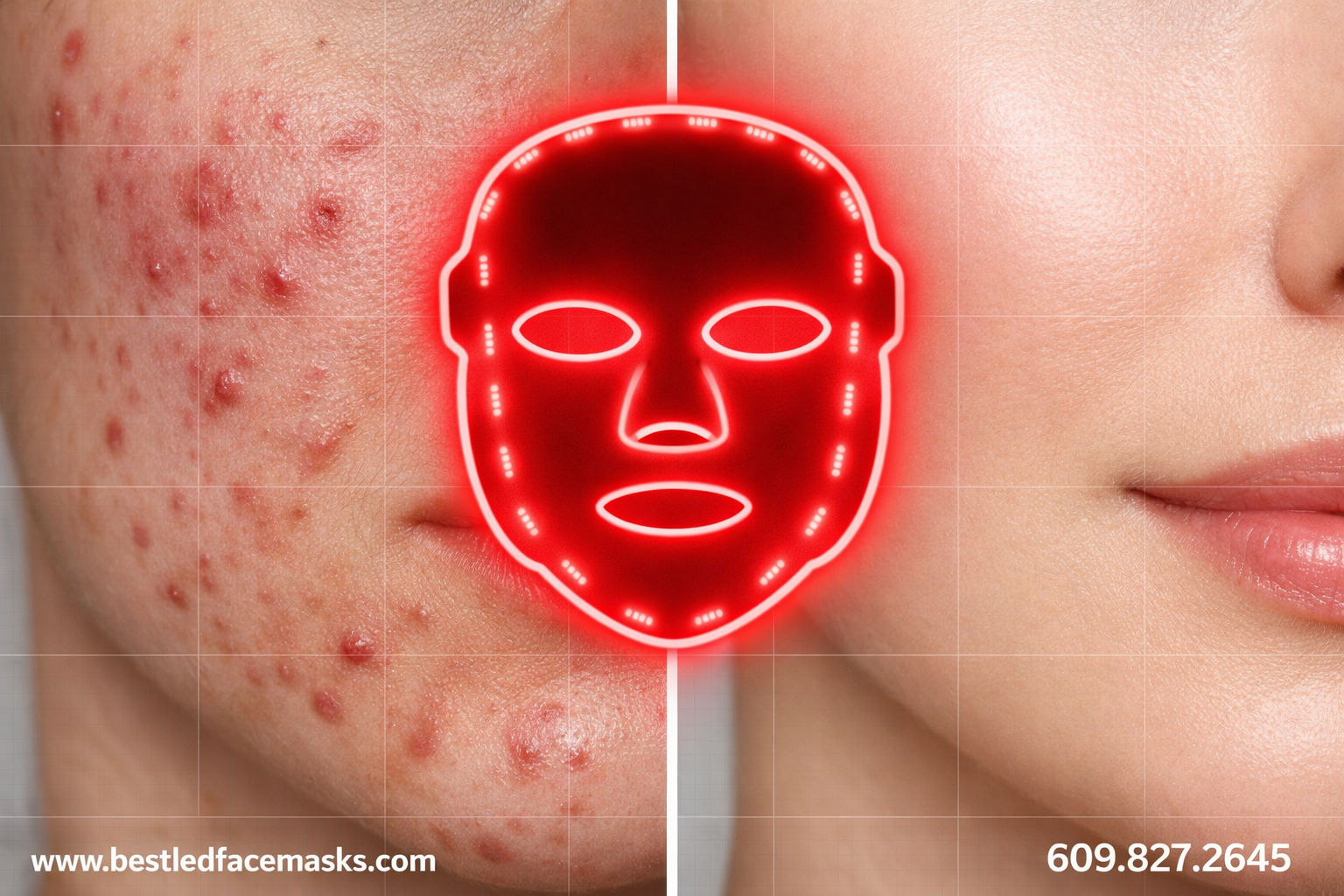 Detailed () showing a before-and-after split image concept of a cheek area with acne on the left side transitioning to clear