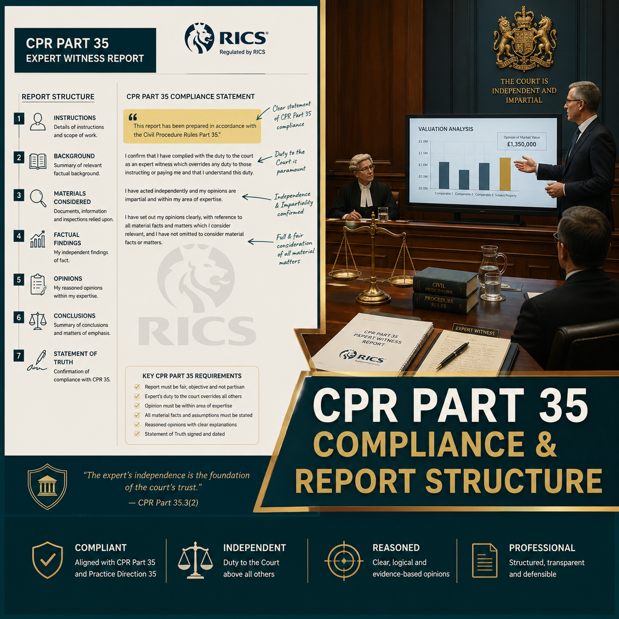 Detailed () infographic-style editorial image showing a split-screen composition. Left panel: a structured CPR Part 35