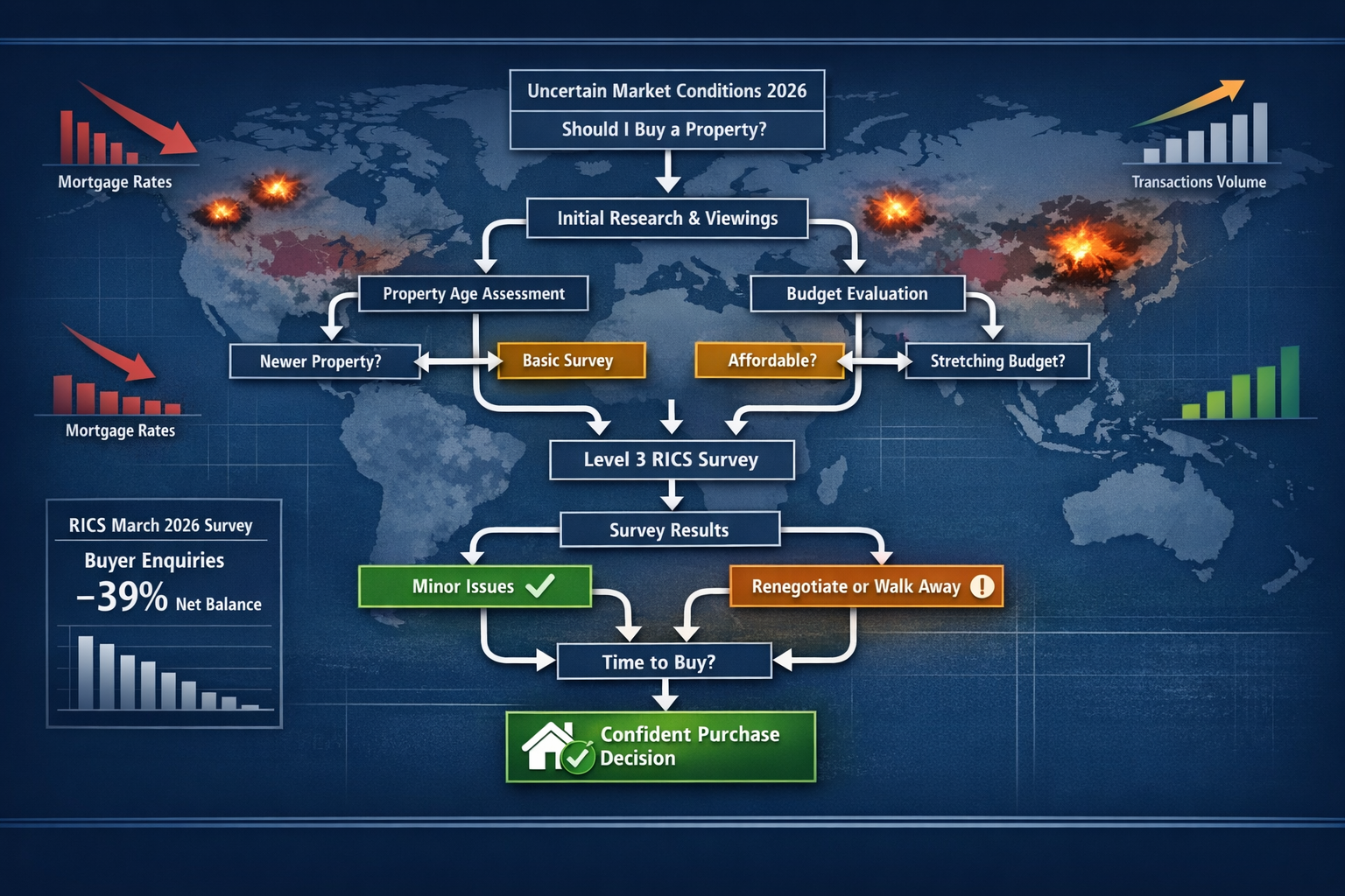 () strategic decision-making flowchart for property buyers navigating uncertain 2026 market conditions with geopolitical