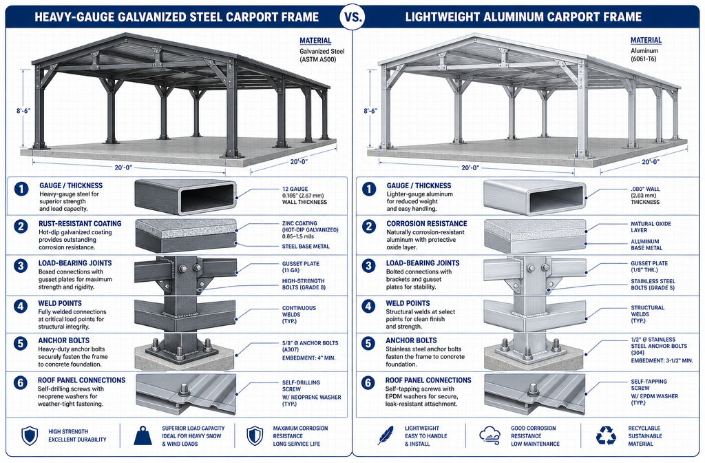 What's the Difference Between Steel and Aluminum Carport Frames?