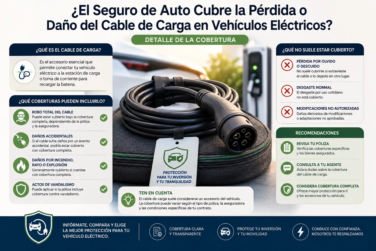 ¿El Seguro de Auto Cubre la Pérdida o Daño del Cable de Carga en Vehículos Eléctricos? Detalle de la Cobertura