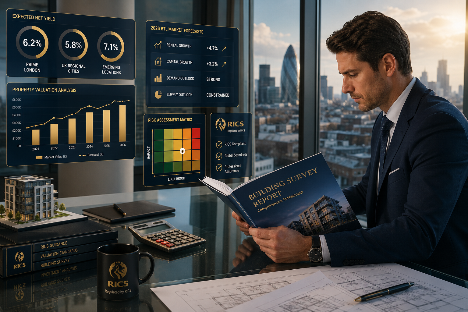 Editorial illustration for 'Key Takeaways' section featuring a professional institutional investor reviewing a comprehensive