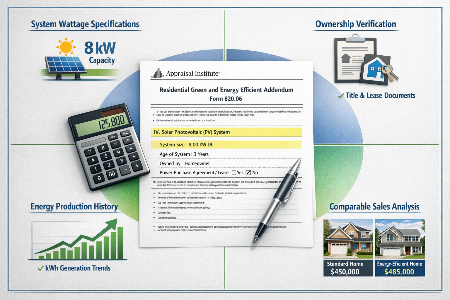 () professional infographic-style image displaying Green Addendum appraisal documentation process: center shows Appraisal