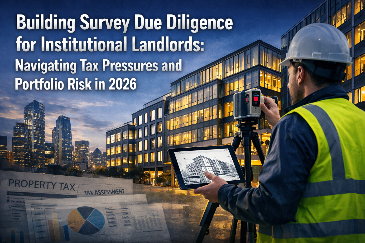 Professional () hero image with 'Building Survey Due Diligence for Institutional Landlords: Navigating Tax Pressures and