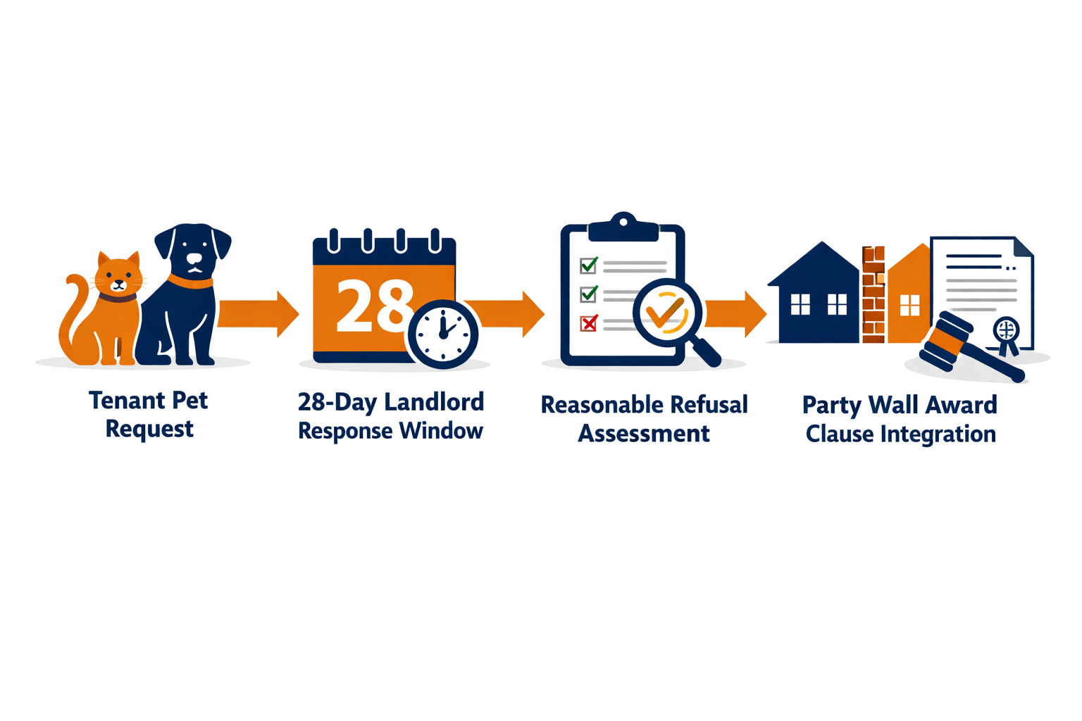 Detailed infographic-style landscape image () showing a structured flowchart on a clean white background: 'Tenant Pet