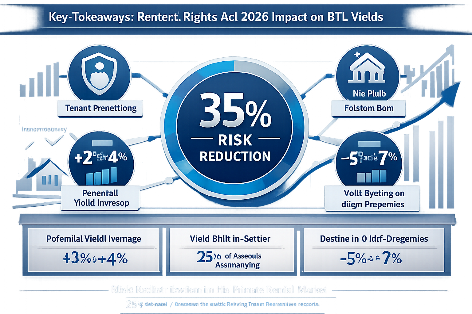 Key Takeaways section infographic visualizing Renters' Rights Act 2026 impact on Buy-to-Let (BTL) property yields. Central
