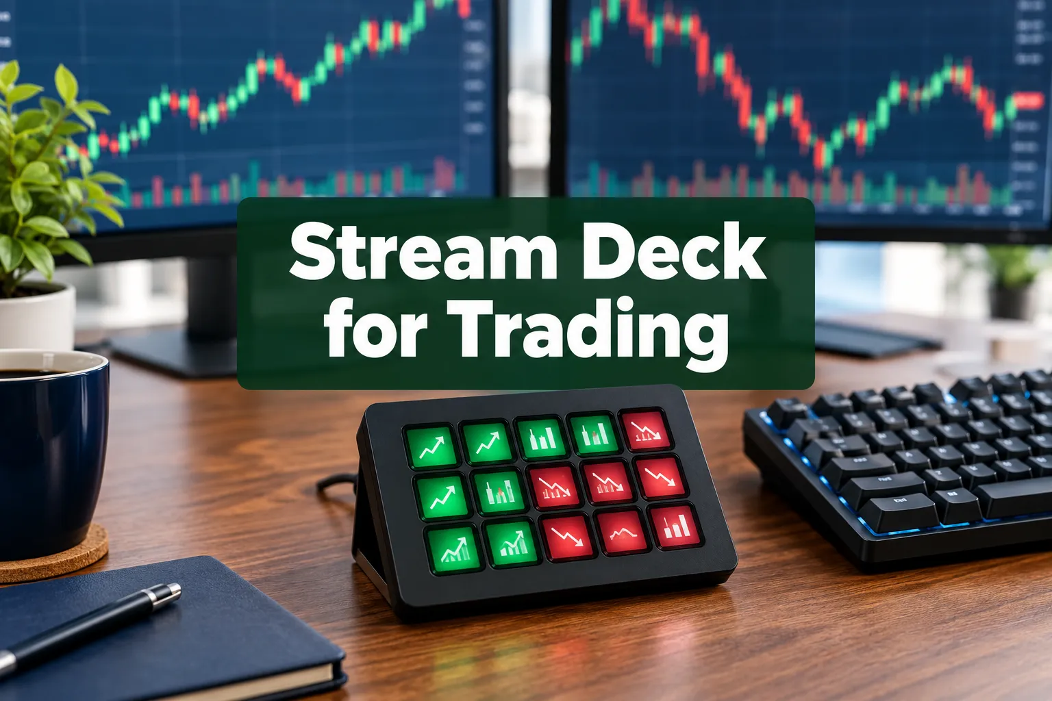Stream Deck for trading cover image with a color-coded key pad on a trading desk