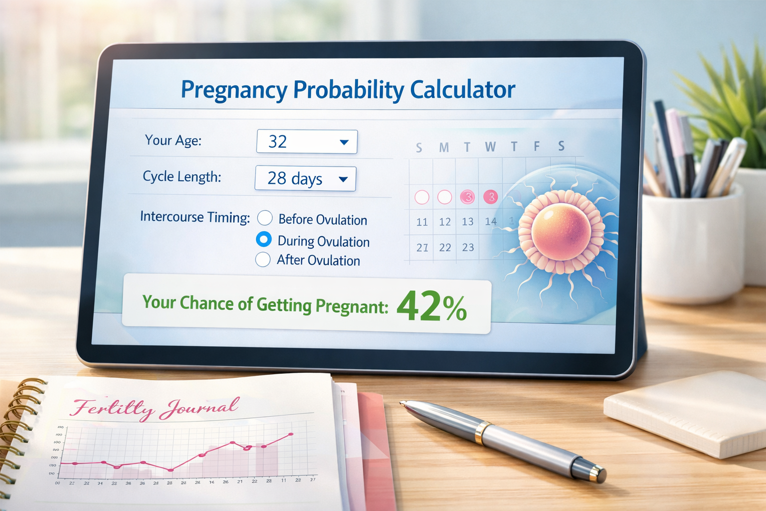 Detailed () image prompt for the section 'What is a Probability of Getting Pregnant Calculator and How Does It Work?'. The