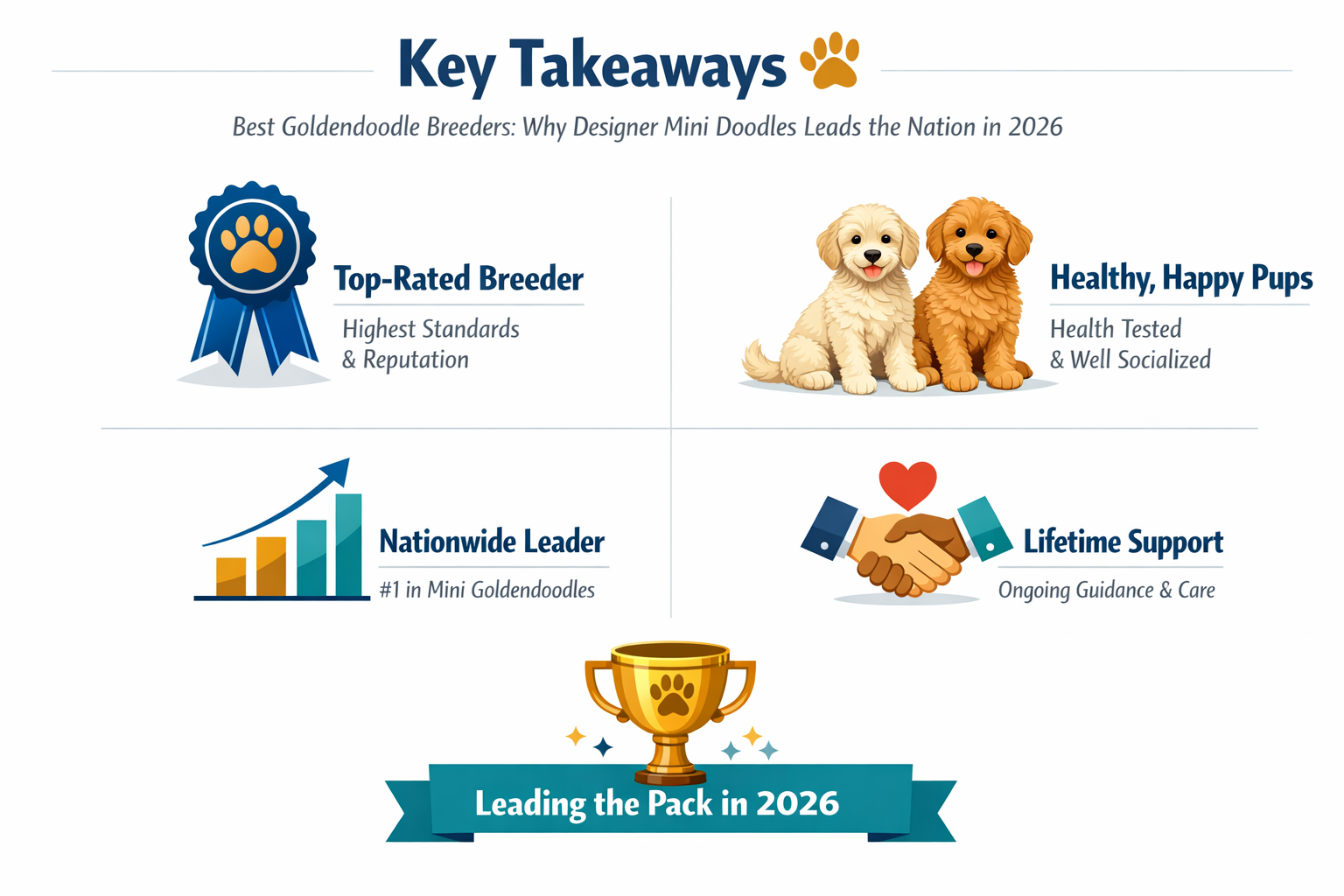Professional infographic for article "Best Goldendoodle Breeders: Why Designer Mini Doodles Leads the Nation in 2026",