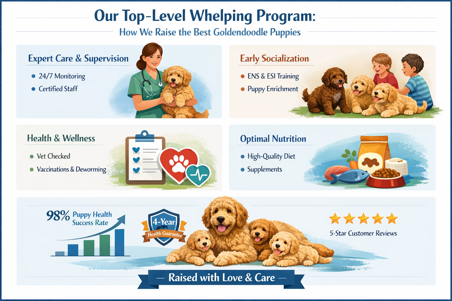 Professional infographic for article "Best Goldendoodle Breeders: Why Designer Mini Doodles Leads the Nation in 2026",