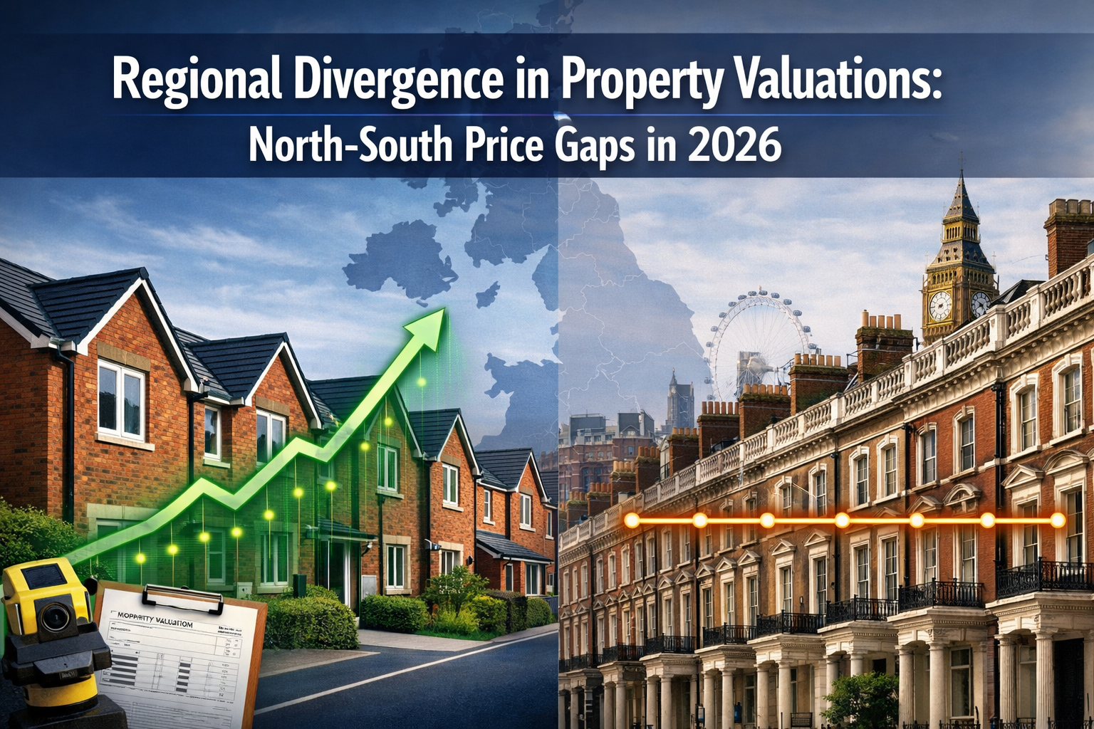 Professional () hero image with 'Regional Divergence in Property Valuations: North-South Price Gaps in 2026' in extra large