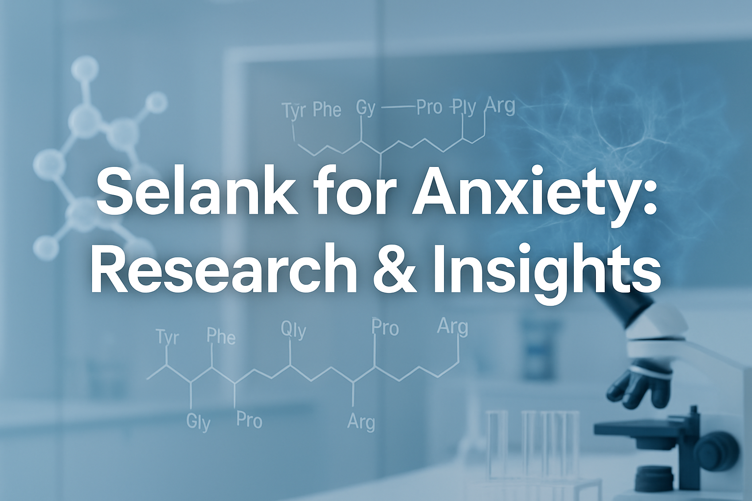Professional landscape hero image (1536x1024) featuring bold text overlay 'Selank for Anxiety: Research & Insights' in extra large 72pt whit