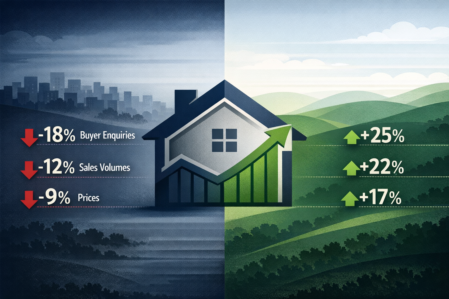 Landscape infographic visualizing key takeaways from RICS February 2026 valuation methodology report. Split-screen design
