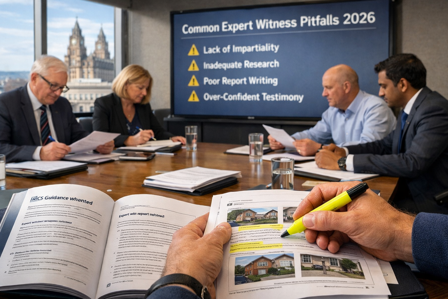 Detailed () image depicting training workshop environment with multiple RICS professionals seated at conference table