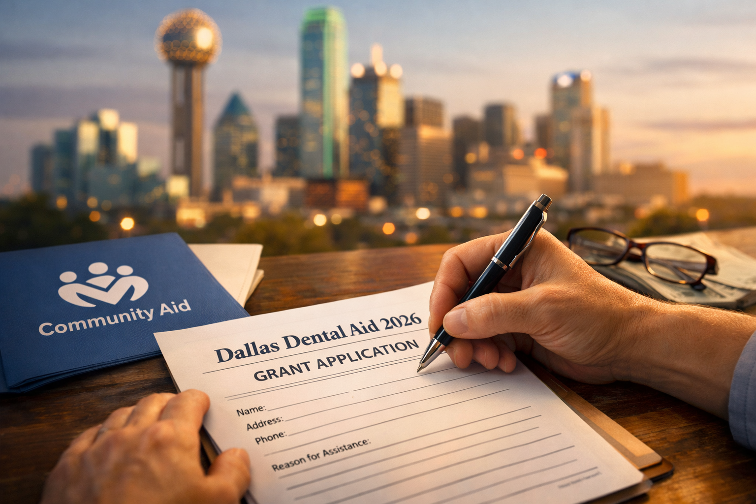 Detailed () image for the section on grants and non-profit aid, showing a close-up of hands filling out application forms