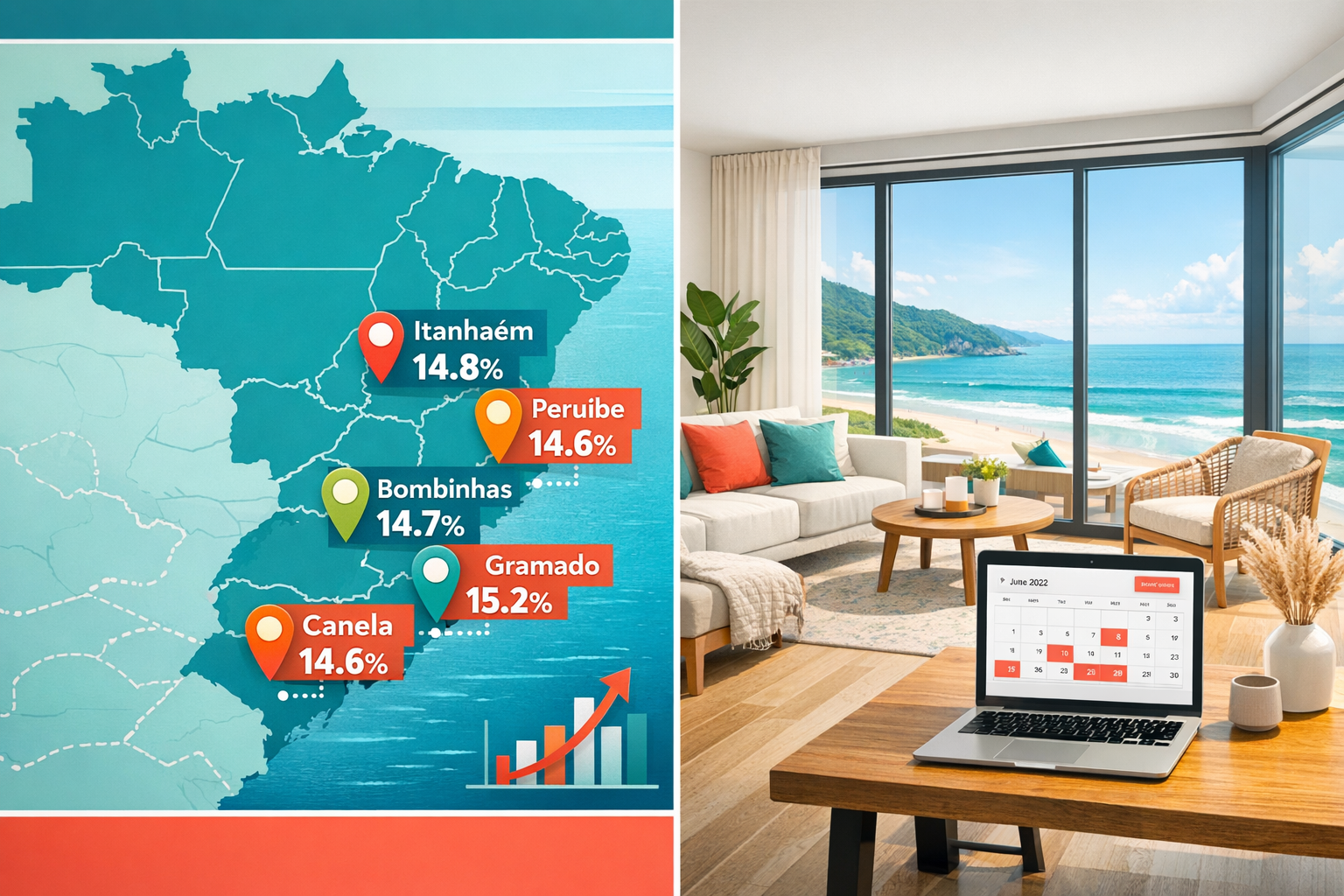 Detailed landscape format (1536x1024) infographic-style image showing map of Brazil with highlighted secondary cities marked by colorful loc