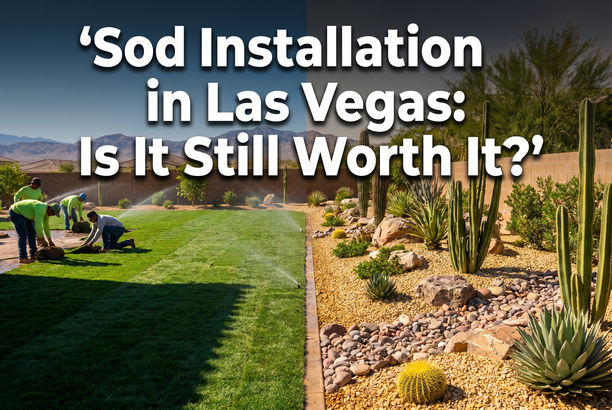 Professional () hero image with 'Sod Installation in Las Vegas: Is It Still Worth It?' in extra large white with dark ,