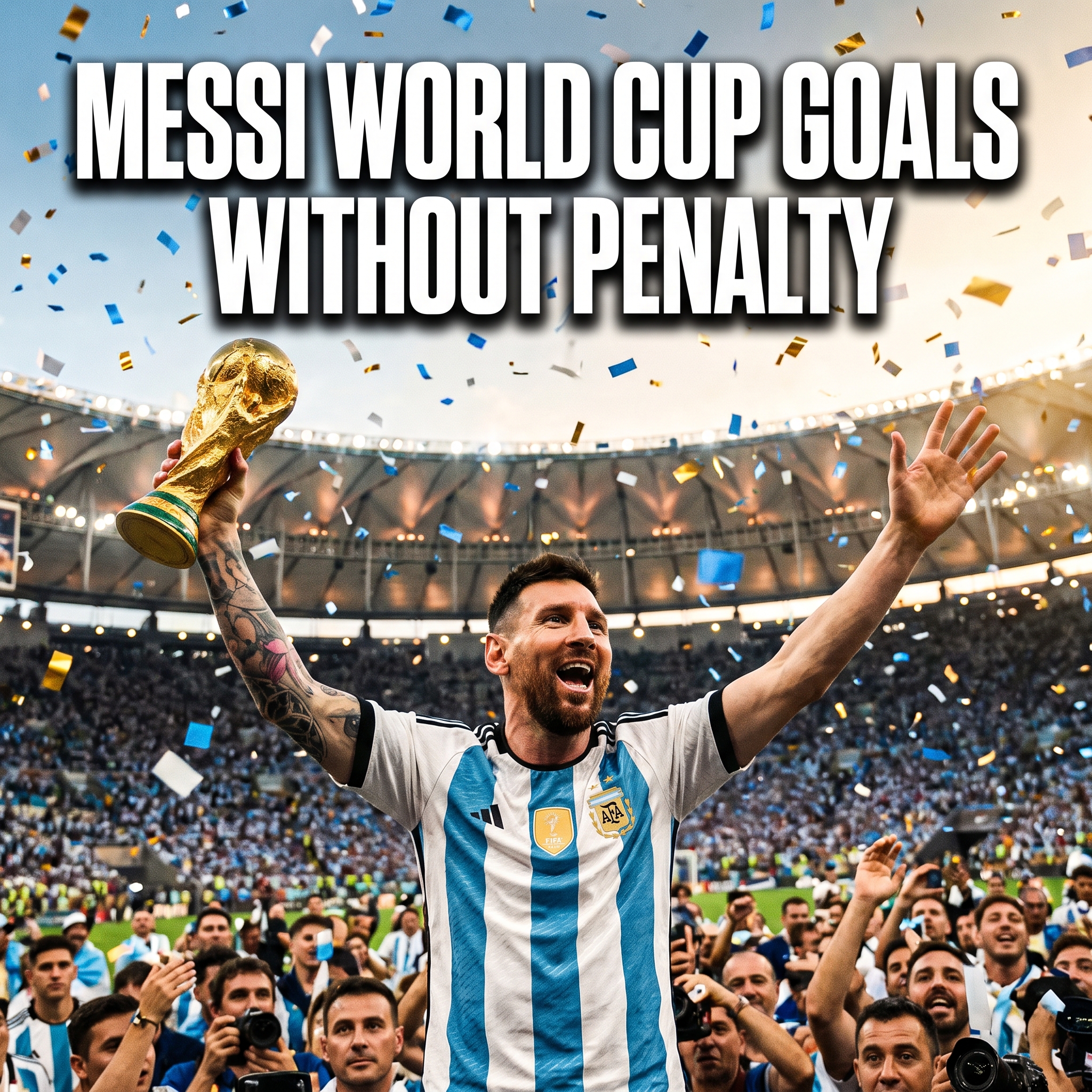 Professional () hero image featuring 'Messi World Cup Goals without penalty' in extra large white with dark , centered in